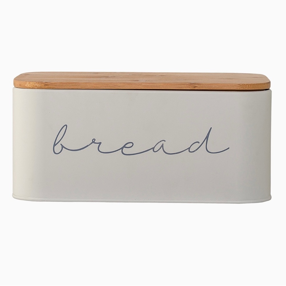 Bloomingville Metal Bread Bin with Bamboo Lid, 11.75" L x 7" H, Grey